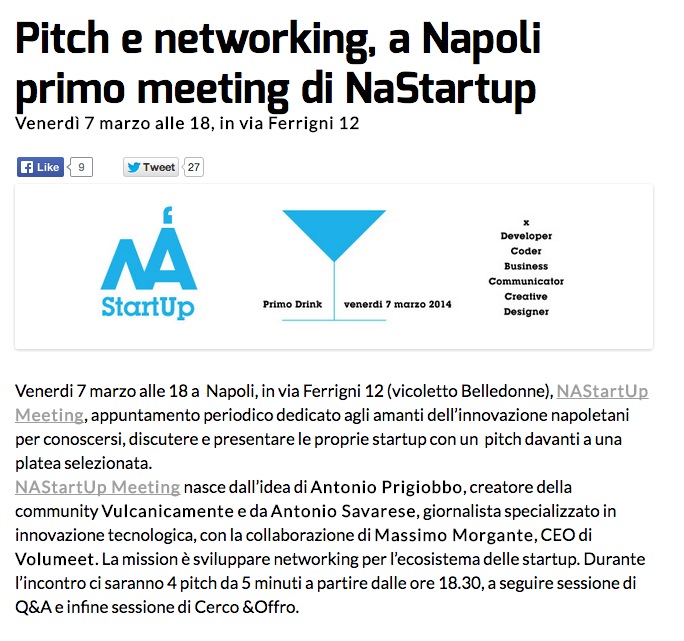 StartupItalia : Pitch e networking, a Napoli primo meeting di NaStartup