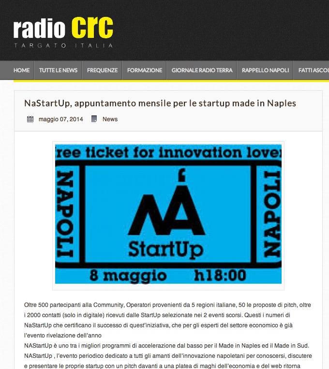 Radio Crc : NaStartUp, appuntamento mensile per le startup made in Naples