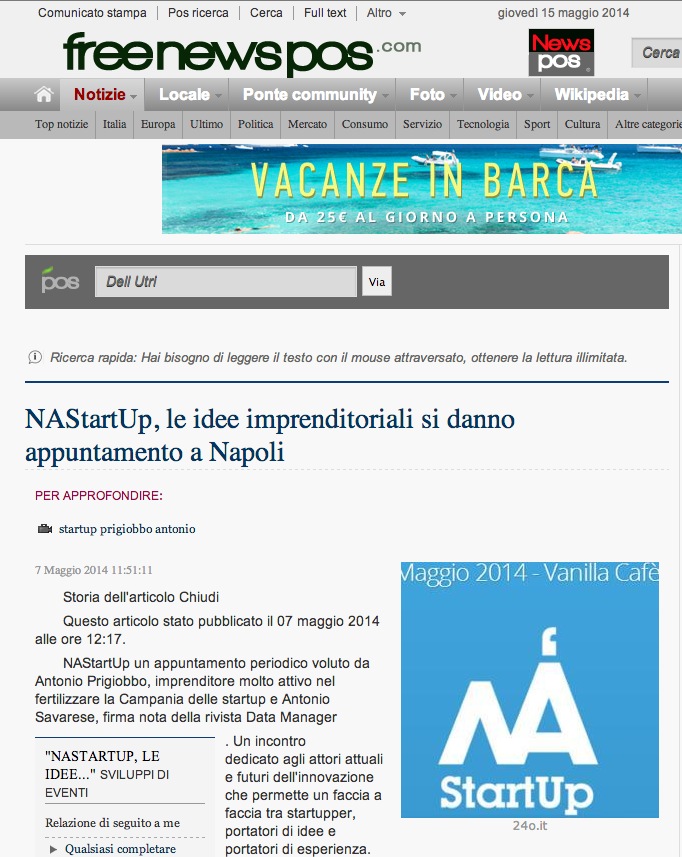 freenewspos : NAStartUp, le idee imprenditoriali si danno appuntamento a Napoli